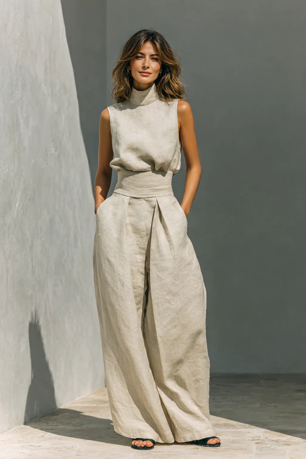 Maria - Conjunto minimalista de algodón y lino para mujer