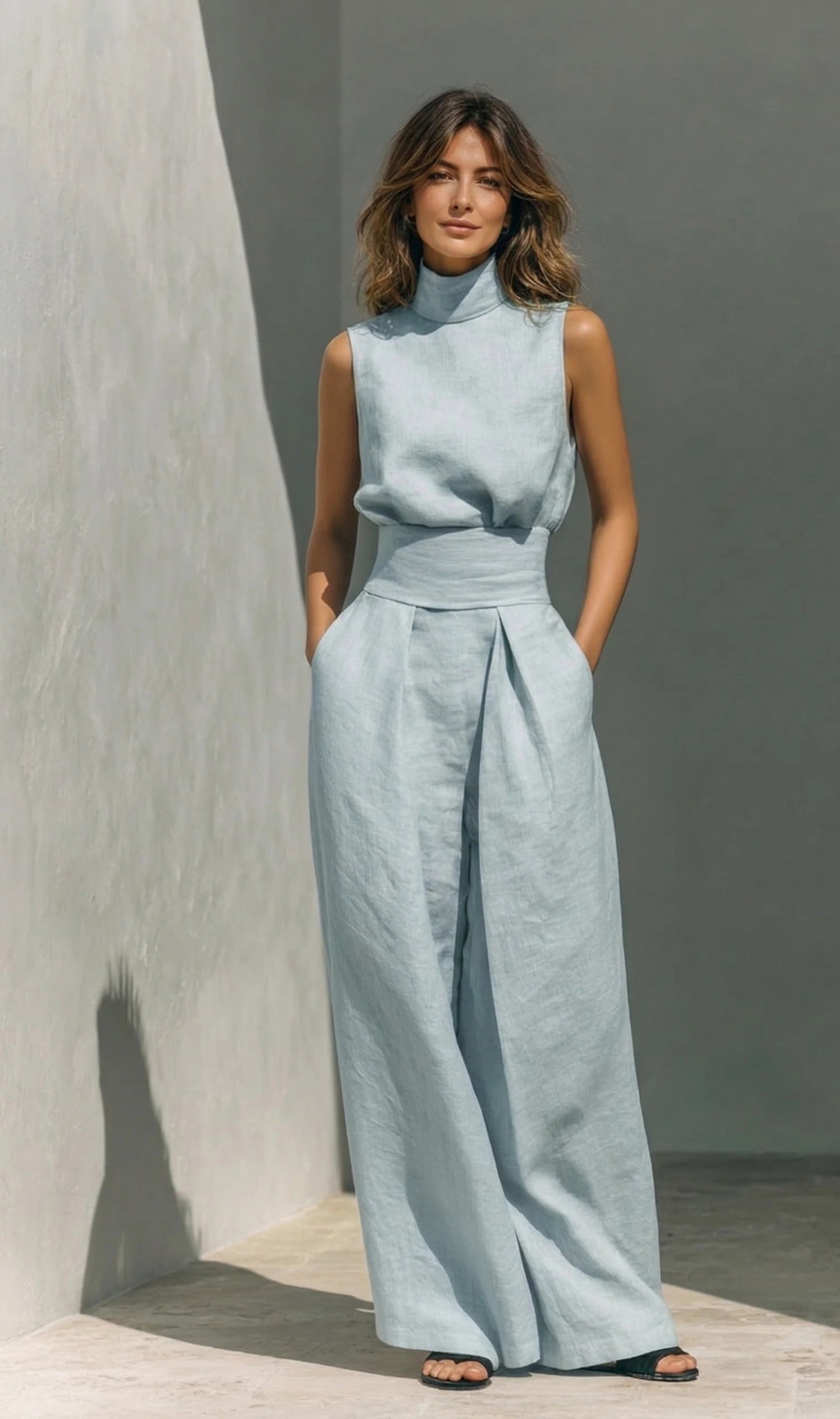 Maria - Conjunto minimalista de algodón y lino para mujer